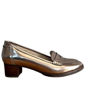 Boden Metallic Rose Silver Penny Heeled Loafers